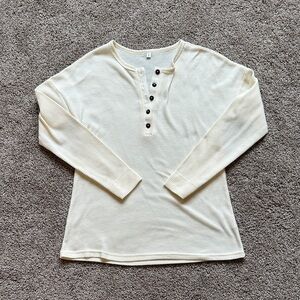 Women's Cream Long Sleeve Henley Top